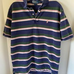 Polo By Ralph Lauren Mens Size L Blue With Stripes Classic Polo Shirt