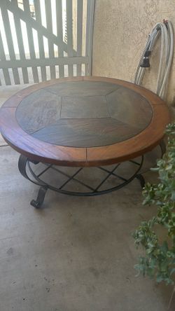 Round Slate Table With metal base