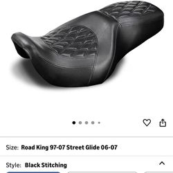 Two-UP Motorcycle Rider Passenger Seat Fit for Harley Touring Road King 1(contact info removed) Street Glide 2006-2007 (Black Stitching)