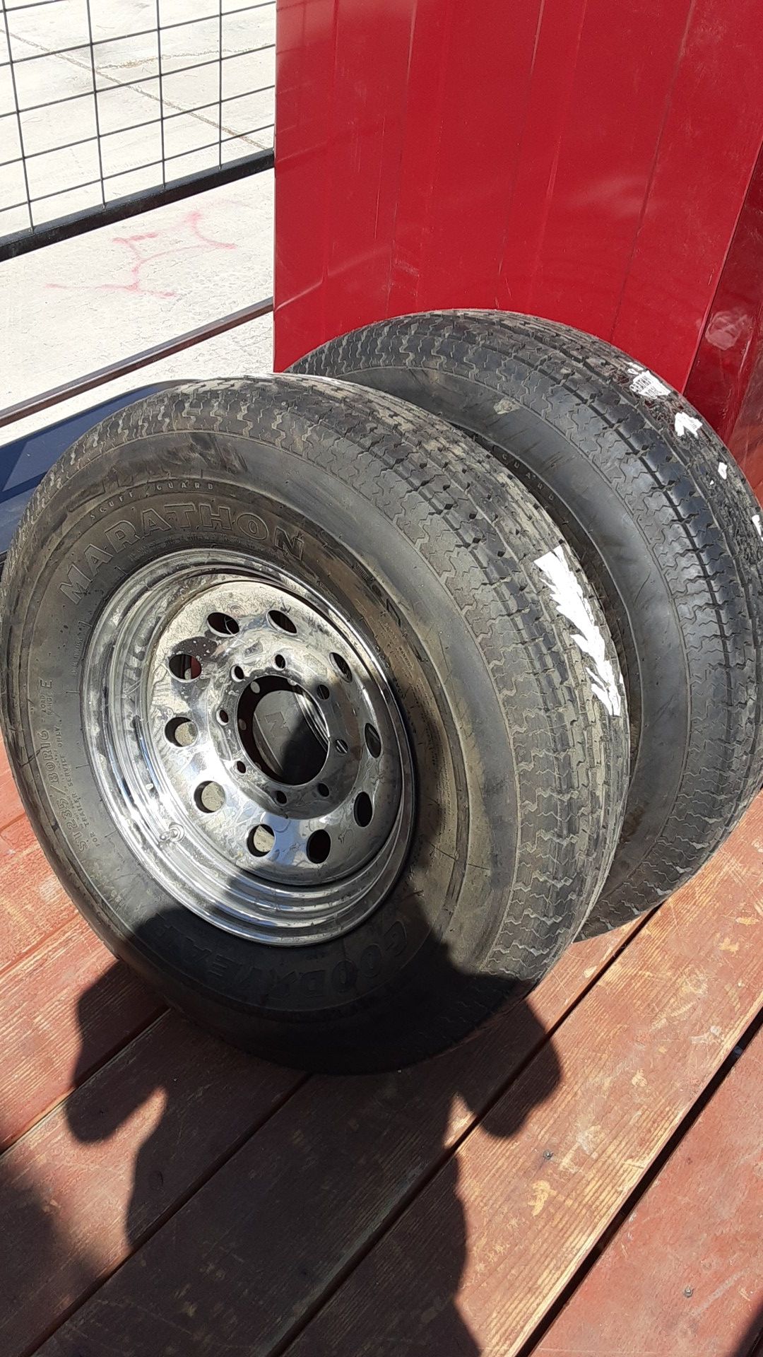 2 New trailer tires and wheels st235 80 r16