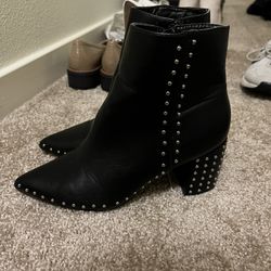 Black Leather Studded Booties 