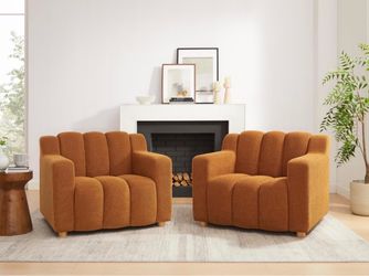Set of 2 Comfy Orange Boucle Oversized Accent Chair