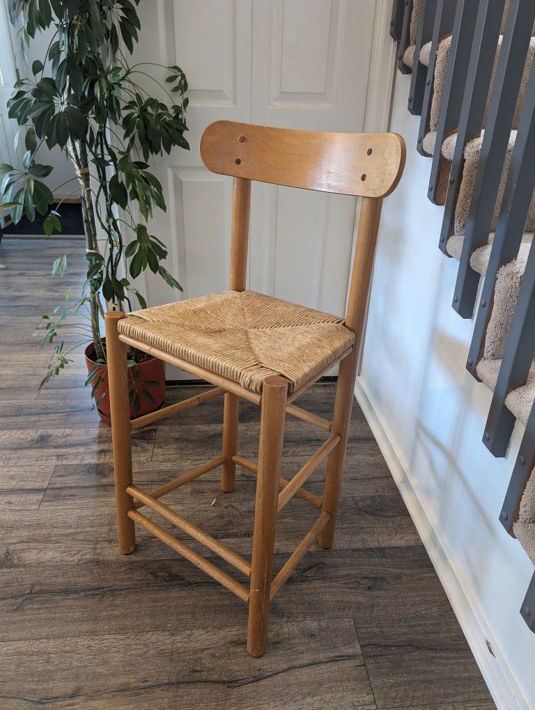 Wood Stool, Wood Chair, Woven Seat
