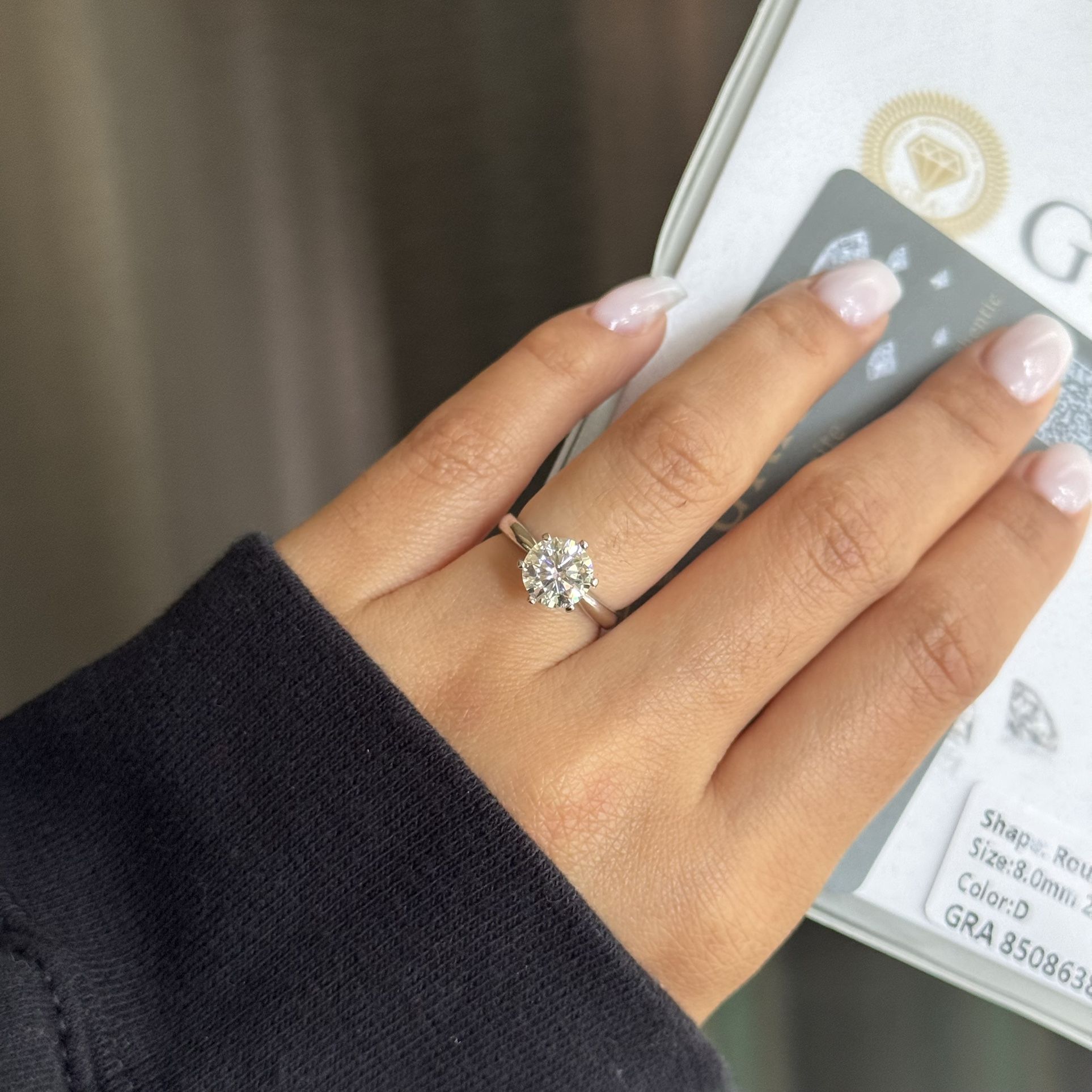 2ct GRA Moissanite VVS1-D promise ring size 5,6,8 Silver 925