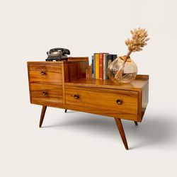 1960s Vintage MCM English Telephone Table with Three Drawers
