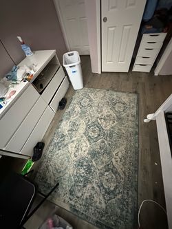 IKEA Distressed Teal and Cream Area Rug