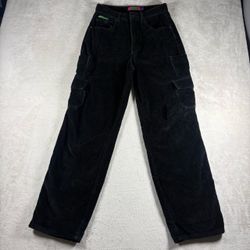 Y2K Empyre Women's Size 0 24x28 Black Corduory Tori Baggy Cargo Pants #2984