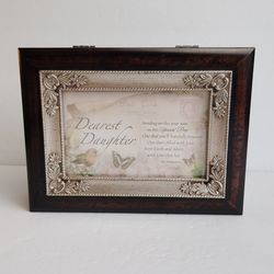 Dearest Daughter Musical Jewelry Box Burl Wood Holds 4.5"x 6.5" Photo by Sankyo