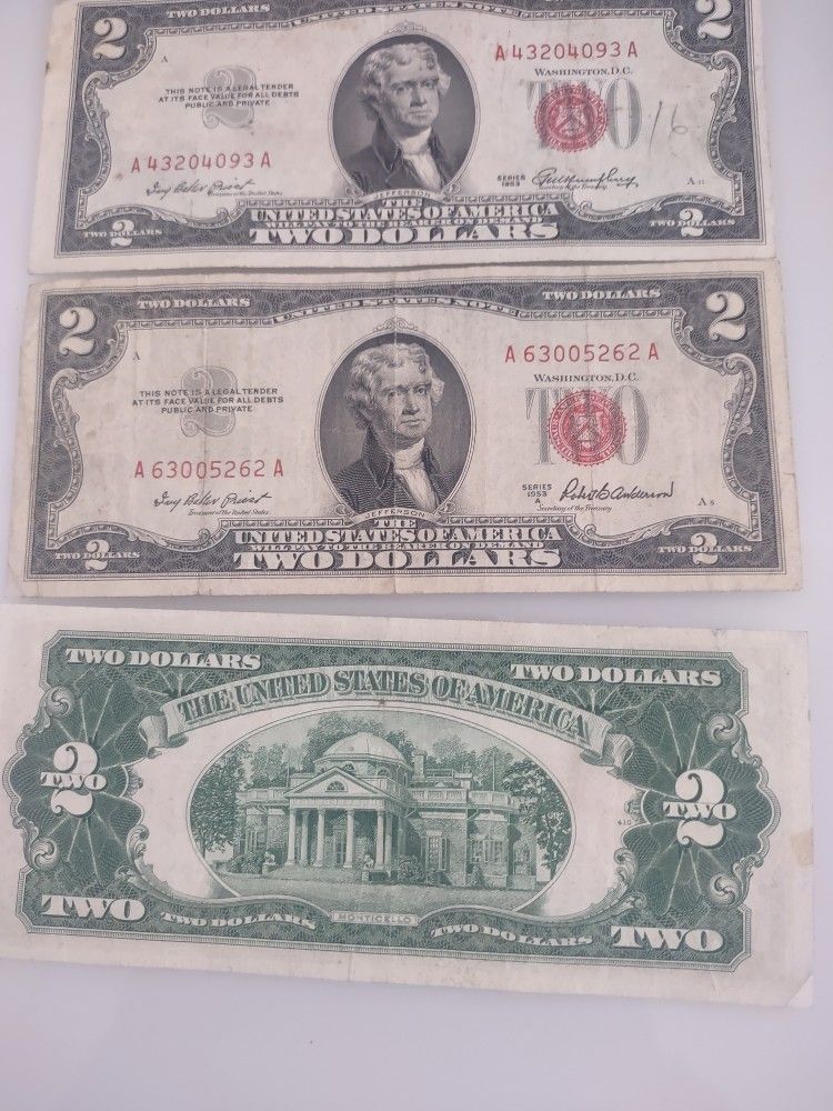 1953 $2 Two Dollar Bills Red Seal Notes
