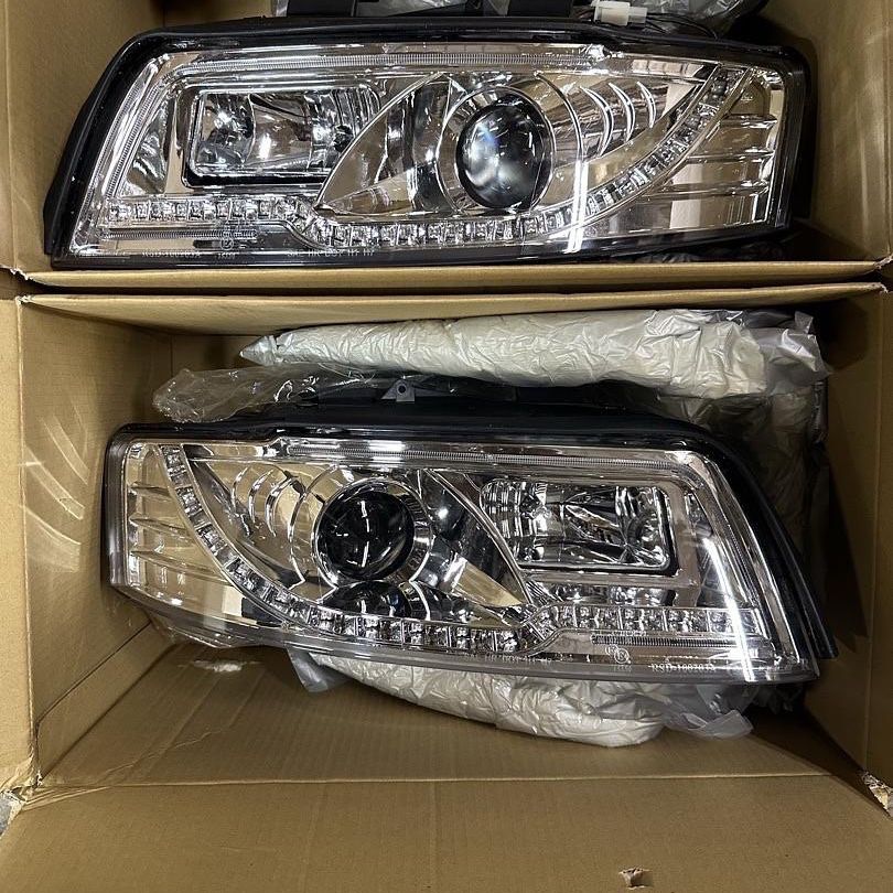 03 04 and 05 Audi A4 B6 Quattro Chrome Projector LED DRL Headlights Luces Micas Proyectores Luz  