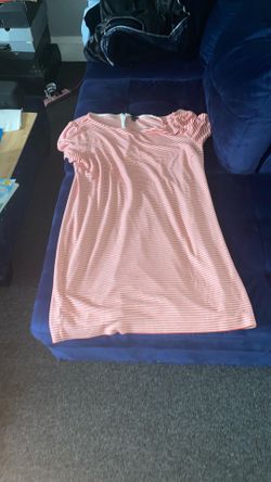 Ann Taylor Red White Slight Puff Sleeve Stripped Dress