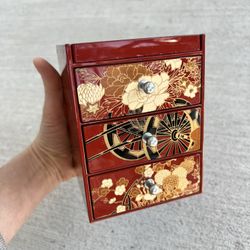 Vintage Japanese Jewelry Organizer Box with Mirror | Lacquered | Made in Japan