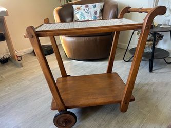 VINTAGE  TREE-WHEELED WOODEN  TEA CART