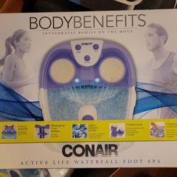 Conair waterfall foot spa, blue LED lights, massaging bubbles and rollers, NEW in box