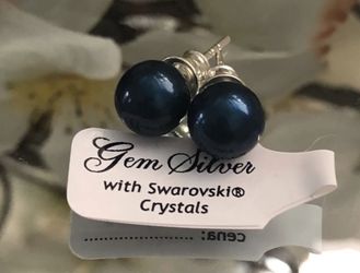 Dark lapis color pearl earrings