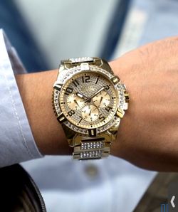 GUESS Mens Gold Tone Multi-function Watch