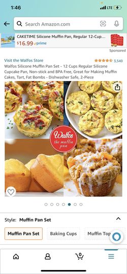 Walfos Silicone Muffin Pan Set - 12 Cups Regular Silicone Cupcake