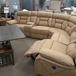 New Sectional Sofa With Three Power Recliners In Faux Suede
