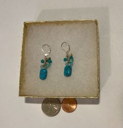 Vintage Set of Nice Blue Turquoise Stone Earrings, Silver, Dangle, Quality, Jewelry, Accessory, Clothing, Necklace, Charm, Bracelet