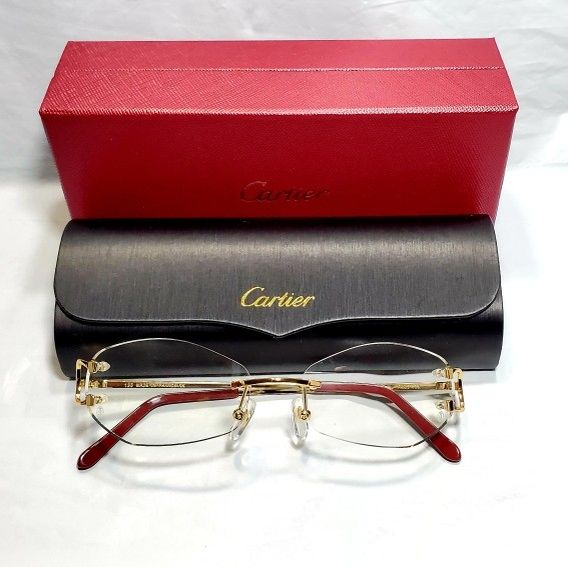 New Cartier Gold Big C Wire Frame Clear Oval Glasses