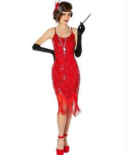 Red Sequin Fringe Flapper Dress