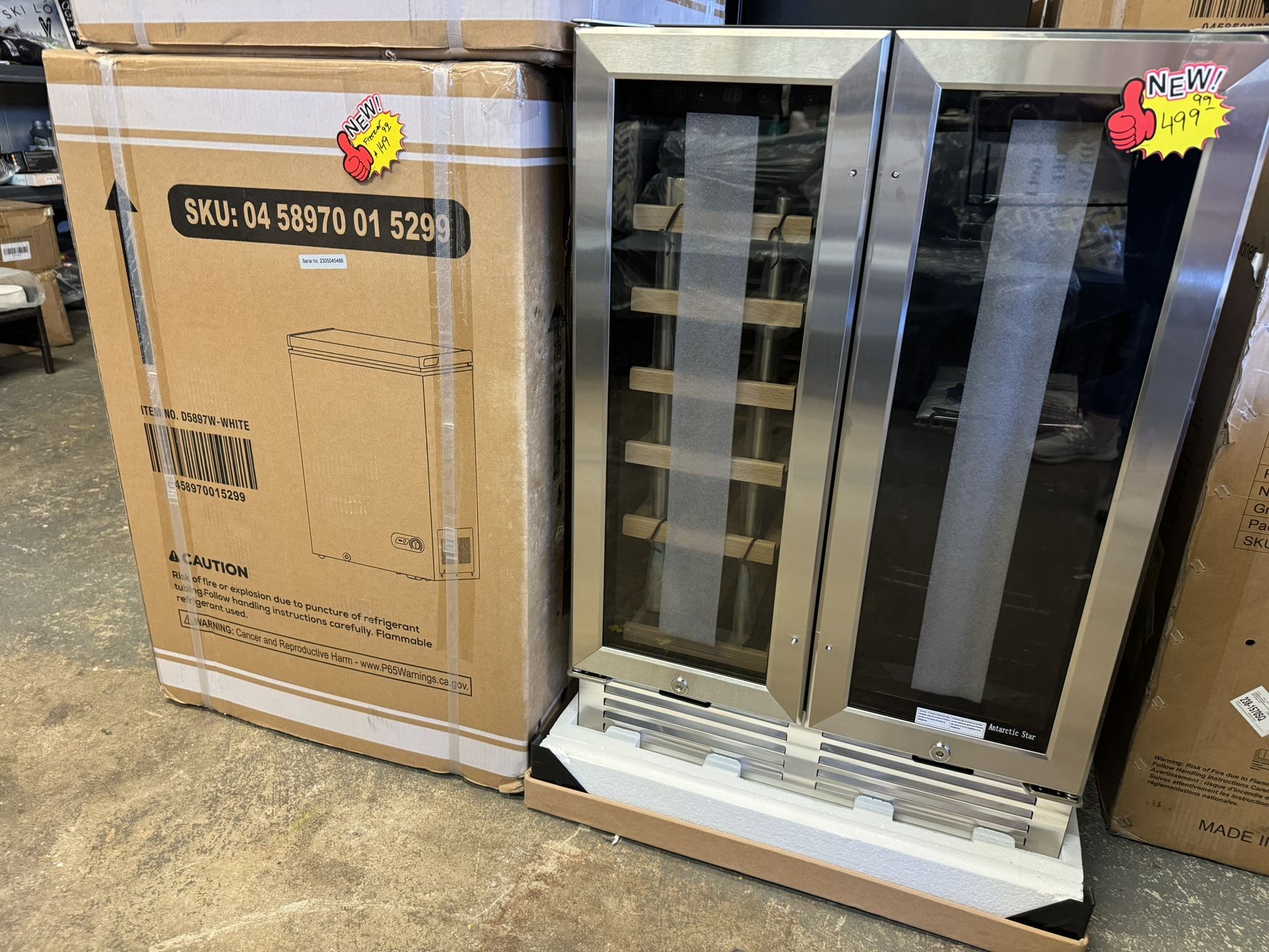 New Wine Fridge $499 New Freezer Chest Style 3.5 Cb $149