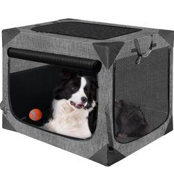 Collapsible Soft Dog Crate, Large (36" x 25" x 25") – Portable Indoor/Outdoor Pet Kennel, Chew-Proof Mesh, 3-Year Warranty, Dark Gray