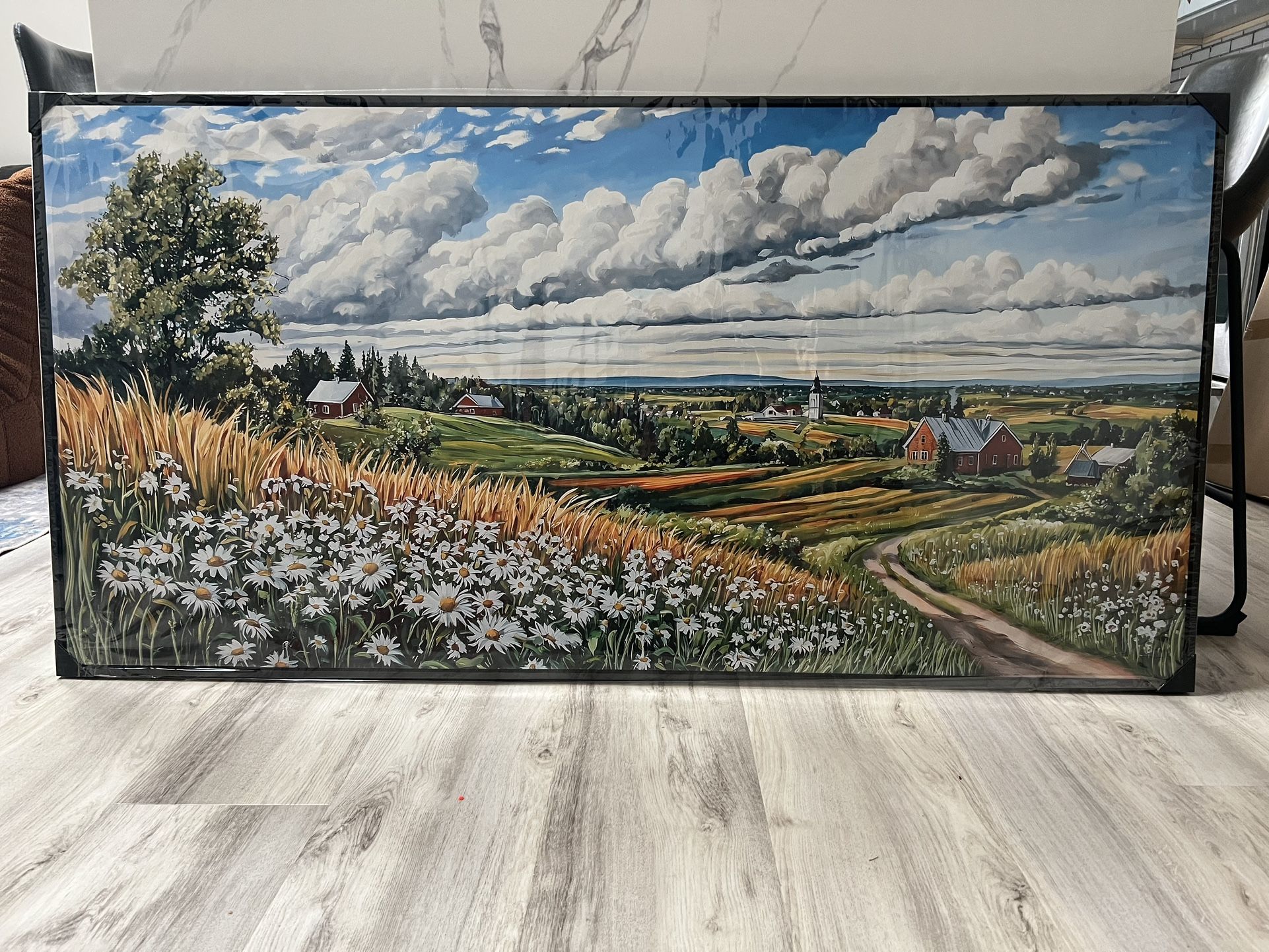 29”-58” Brand new Farmhouse Wall Art Large, Daisy Sky Rustic Mountains Canvas Paintings Spring Summer Landscape Artwork Pictures for Living Room Bedr