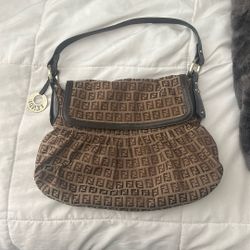 Vintage Fendi Zucca Canvas, Leather Shoulder Bag
