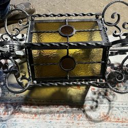 Wrought Iron &Stained glass Vintage Italian Gothic Lantern 
