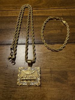 Gold-Tone Last Supper Pendant Necklace and Bracelet Set