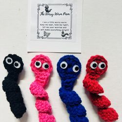 Worry Worm-LOT OF 4-with poem card-ANXIETY stress relief Handmade Crochet-USA  