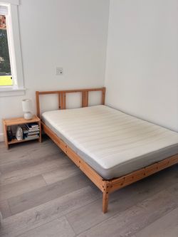 Ikea- Full size oak bed frame with night stand