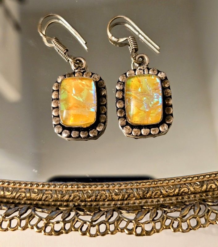 Yellow Triplet Fire Opal Earrings
