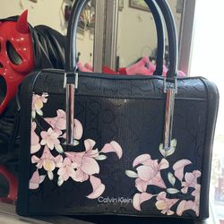 Black pink floral Calvin Klein handbag