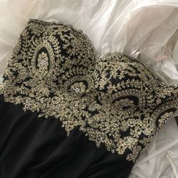 Strapless black party gown
