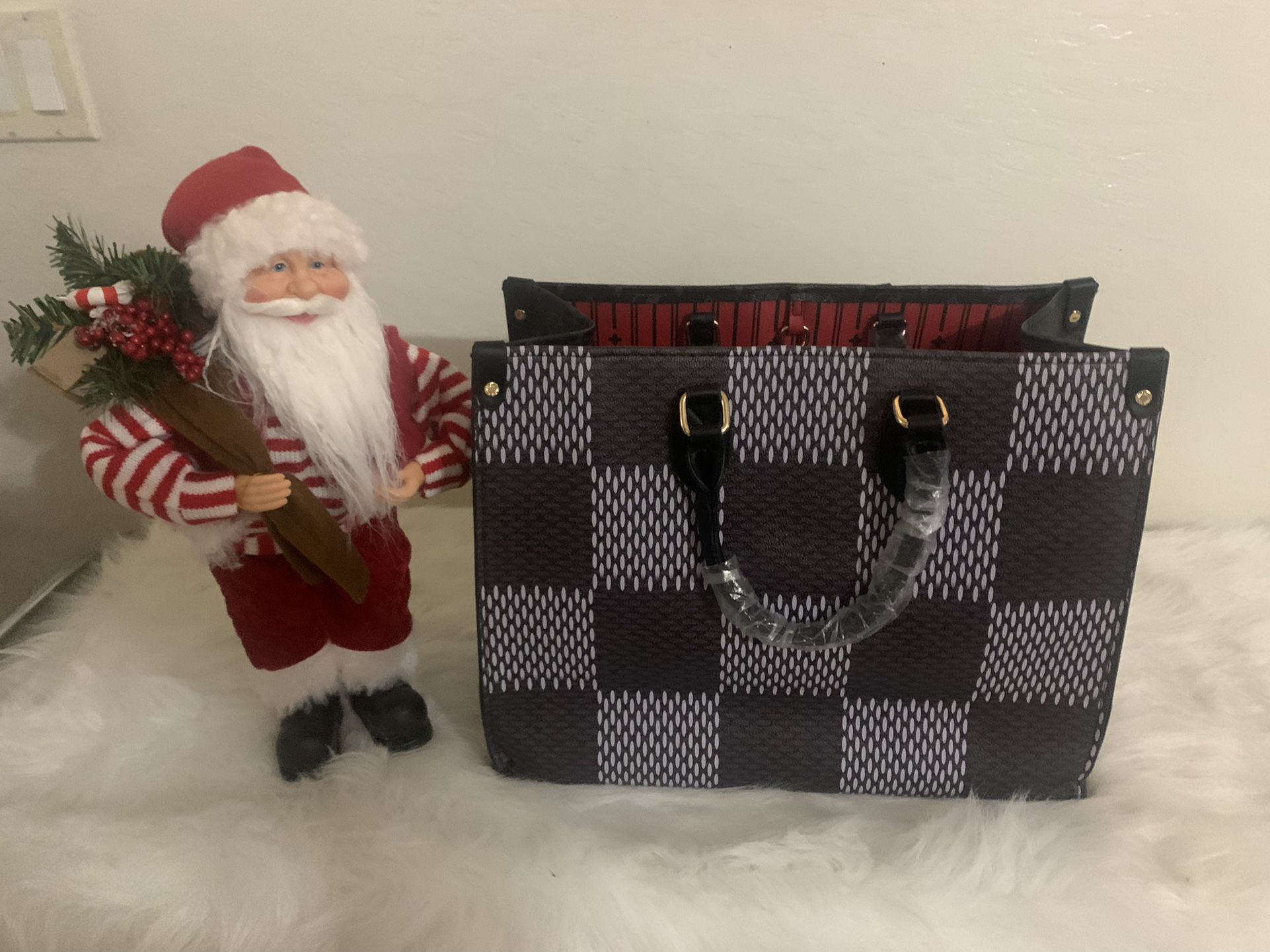 Purse Brand New Black Tote With Red Inside Big Checker 