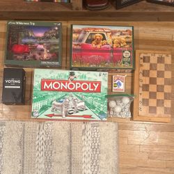 Games: Monopoly, Chess, 2 Puzzles, The Voting Game, Dice And Ping Pong Balls, Cards