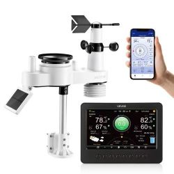 29# 7-in-1 Wi-Fi Weather Station, 7-Inch TFT Display, Wireless Solar Powered Outdoor Sensor, Rain Gauge, Indoor Outdoor for Weather Forecast, Wind Spe
