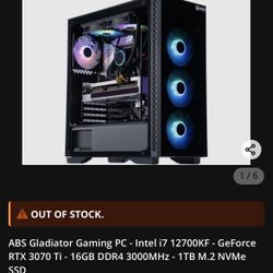ABS Gladiator Gaming PC - Intel i7 12700KF - GeForce RTX 3070 Ti - 16GB DDR4 3000MHz - 1TB M.2 NVMe SSD