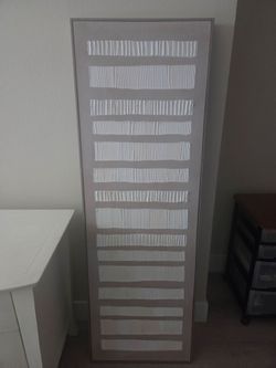 Tall Textured Canvas Wall Art - Gray & White Modern Minimalist - Framed - 60" Tall