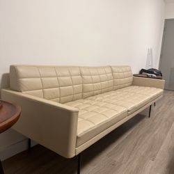 Leather Tuxedo Sofa, Beige, Three Seats 