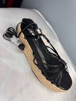 Black Strappy Espadrille Wedge Sandal