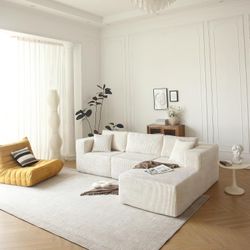 104" Modular Sectional Sofa, Corduroy Cloud Couch Deep Seat,Beige Right Facing Chaise