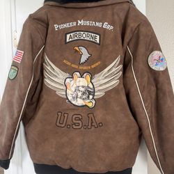 Brown "Aviator" Nubuck Faux Leather Bomber