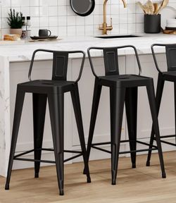 Set of 2 Counter Height Black Metal Barstools with Removable Back 24" - New in Box
