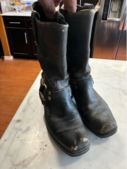 Vintage Double H Black leather harness moto biker boots womens Size 8