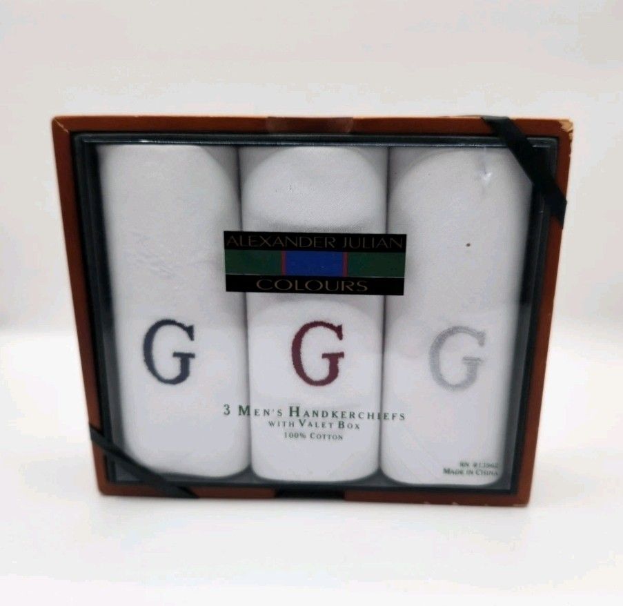 VTG Alexander Julian Colours Men's Handkerchiefs "G" with Valet Box 100% Cotton