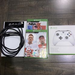 Xbox One S, Controller, Rack of Videogames