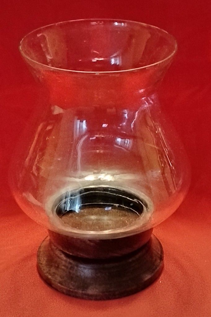 Beautiful Large Glass and Wood Pillar Candle Holder